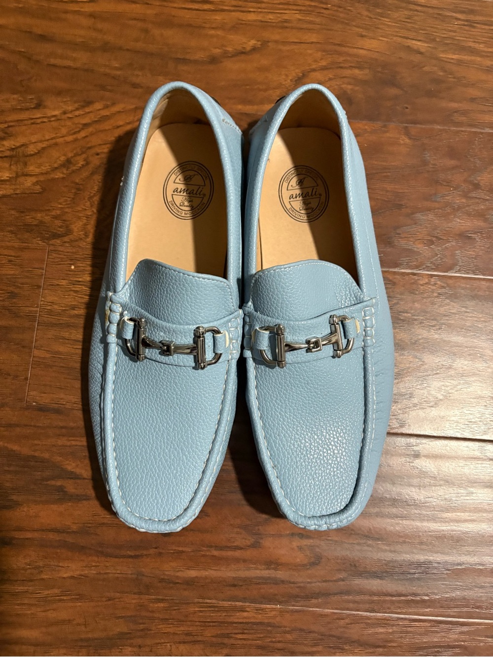 Amalfi Men's Powder Blue Leather Bit Slip-On Loafers
